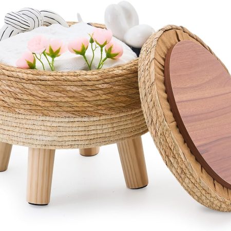 Woven storage ottoman footstool